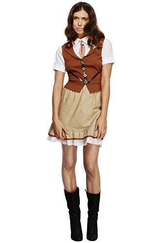 Fever Adult Women's Sheriff Costume, Waistcoat, Mock shirt, Skirt and Neck Tie, Western, Size M, 43483