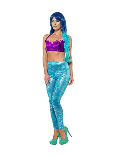 Smiffy's 47304S Mermaid Leggings, Womens, Blue, Small, UK 08-10