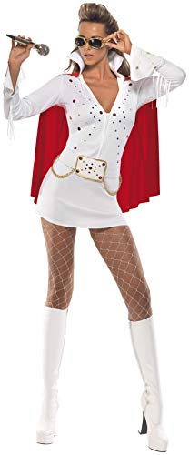 Smiffys Women's Elvis Viva Las Vegas Costume, Dress & Cape, Size: M, Colour: White, 33252