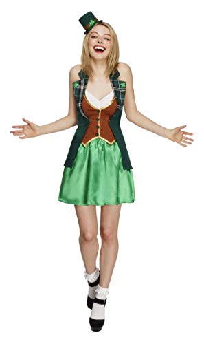 Fever Adult Women's St Patricks Costume, Jacket, Skirt, Attached Underskirt and Mini Hat, Around the World, Size L, 43493