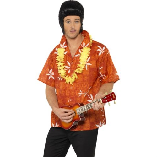 Elvis Blue Hawaii Shirt, Red, with Lei