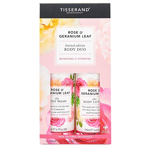 Tisserand Aromatherapy Rose & Geranium Leaf Body Wash & Body Lotion Set