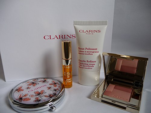 Clarins Makeup Gift Set Blush Prodige Lip Comfort Oil in Honey Gentle Refiner Makeup Mirror Travel Set