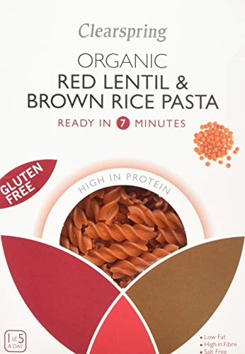 Clearspring Organic Gluten Free Red Lentil and Brown Rice Fusilli Pasta, 250g (Pack of 4)