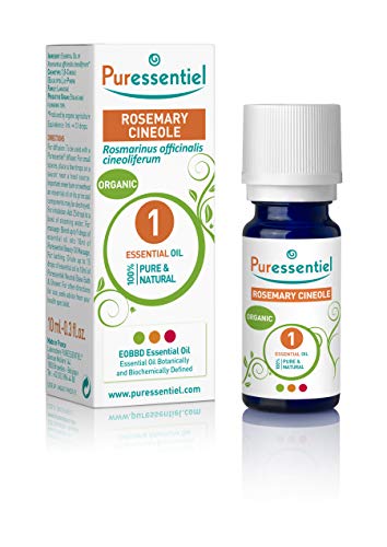 Puressentiel Organic Rosemary Cineole Essential Oil 10ml - 100% Pure & Natural, Vegan - Aromatherapy - Diffusion, Inhalation, Massage, Bath - Herbal plant scented oil - Undiluted, assured traceability