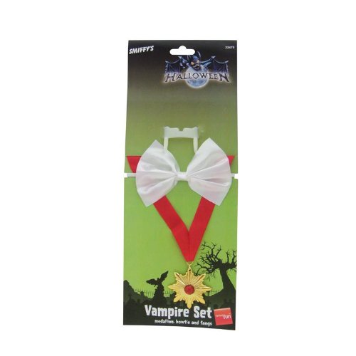 New Vampire Set Medallion Bowtie Fangs Fancy Dress Prop