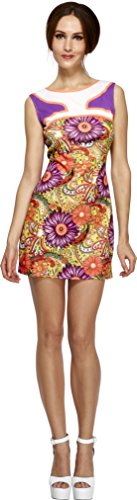 Fever Adult Women's 60's Peace Love Costume, Dress with Cut Out CND Back, Retro, Size M, 43800