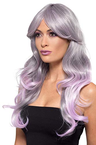 Smiffy's 48905 Fashion Ombre Wig, Wavy, Long, Womens, Grey/Pastel Pink, One Size