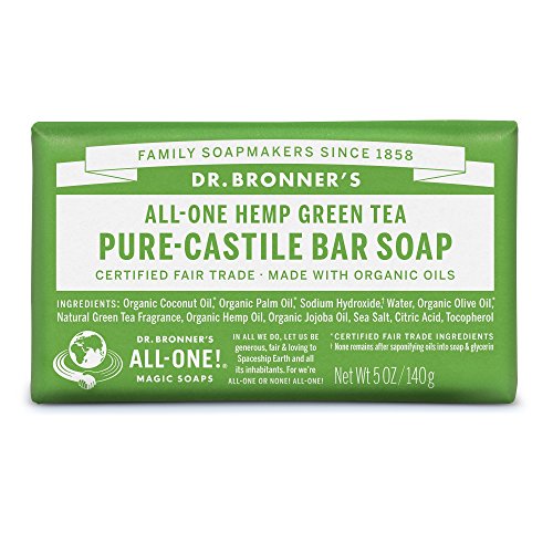 DR BRONNER`S PURE CASTILE SOAP BAR 140g -GREEN TEA (3 PACK)