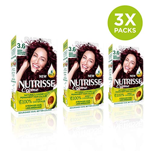 Garnier Nutrisse Permanent Hair Dye, 3.6 Deep Reddish Brown, Pack of 3