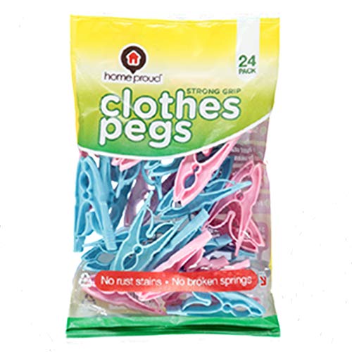Home Proud 24x Plastic Laundry Cloths Pegs Strong Grip