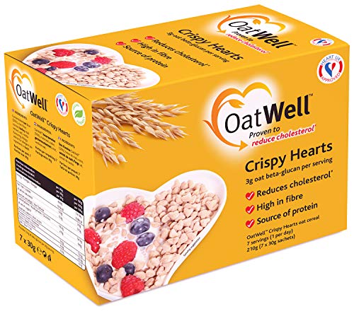 OatWell Crispy Hearts Cereal with Oat Beta-Glucan, 7x30g sachets Proven to Reduce Cholesterol - Vegan