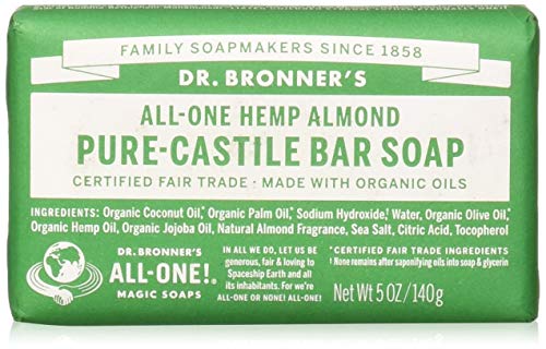Dr Bronner's Organic Almond Pure Castile Bar Soap, 1 Pack (1 x 140 g)