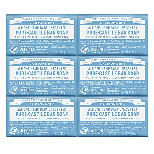 Dr. Bronner's Pure-Castile Bar Soap - Baby Unscented, 5 oz (6 Pack)