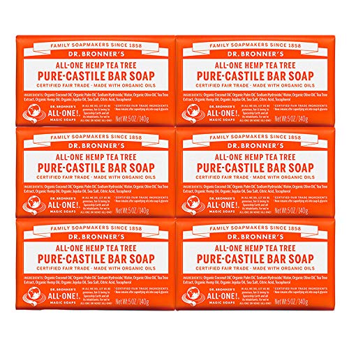 Dr. Bronner's Magic Soaps Pure-Castile Soap, All-One Hemp Tea Tree, 5-Ounce Bars (Pack Of 6)
