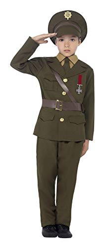 Smiffy's Children's Army Officer Costume, Jacket, Belt, Trousers, Hat, Mock Shirt & Tie, Boys, Size:L, Colour: Green, 27536