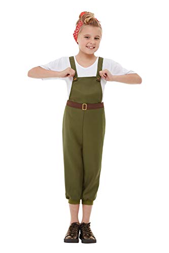 Smiffys 50741L WW2 Little Land Girl Costume, Green, L - Age 10-12 years