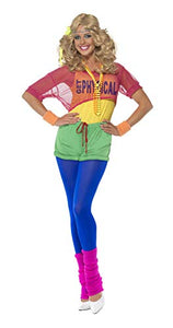 Smiffys Let's Get Physical Girl Costume with Leotard Crop Top Shorts and Headband, X-Small