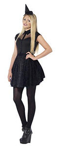 Smiffys Young Adult female's Glitter Witch Costume, Dress and Mini Hat, Halloween, Size XS, 44321