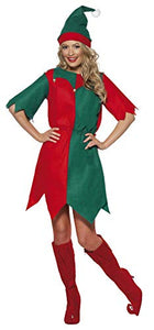 Smiffys Women's Elf Costume, Hat and Tunic, Multicolored (Red/ Green), Small