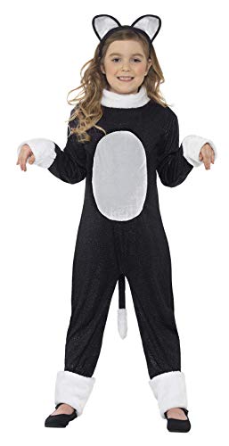 Smiffys Children's Cool Cat Girl Costume, Jumpsuit, Tail & Headpiece, Colour: Black, Size: S, 33156S