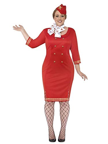 Smiffys Adult Women's Air Hostess Costume, Dress, Neckscarf and Hat, Icons and Idols, Serious Fun, Size: XL, 24638