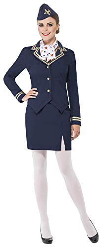 Smiffys Adult Women's Airways Attendant Costume, Jacket, Skirt, Scarf and Hat, Icons and Idols, Serious Fun, Size: L, 43878