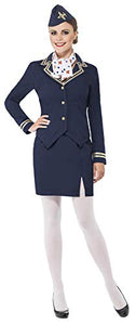 Smiffys Adult Women's Airways Attendant Costume, Jacket, Skirt, Scarf and Hat, Icons and Idols, Serious Fun, Size: XL, 43878