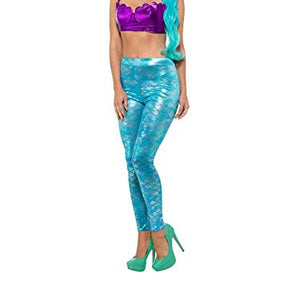 Smiffy's 47304S Mermaid Leggings, Womens, Blue, Small, UK 08-10