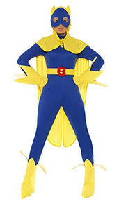 Smiffys Women's Bananaman Costume, Catsuit, Mask, Cape, Gloves & Boot Covers, Bananaman, Size: M, Colour: Blue and Yellow, 34067