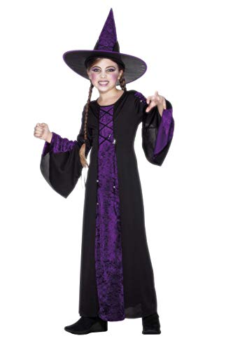 Smiffys Children's Bewitched Costume, Dress & Hat, Colour: Black and Purple, Size: S, 25073