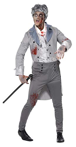 Smiffys Adult men's Zombie Gent Costume, trousers, Jacket, Mock Top and Cravat, Zombien Alley, Halloween, Size M, 44357