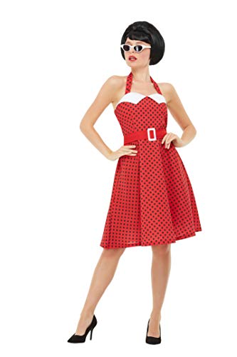 Smiffys 51039M 50s Rockabilly Pin Up Costume, Women, Red, M - UK Size 12-14