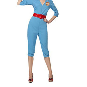 Smiffys 1940's Factory Girl Costume with Jumpsuit and Head Scarf - Blue, Large