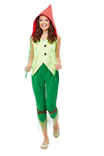 Smiffys 47776S Toadstool Pixie Costume, Women, Green & Red, S - UK Size 08-10