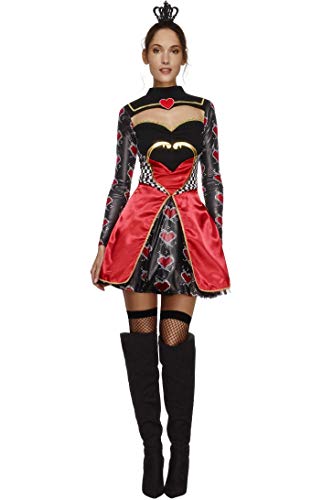 Fever Adult Women's Queen Of Hearts Costume, Dress, Attached Underskirt and Mini Crown, Once Upon a Time, Size S, 43479