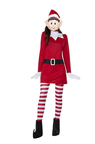 Smiffys 52243M Officially Licensed Elves Behavin' Badly Ladies Elf Costume, Women, Red & White, M - UK Size 12-14