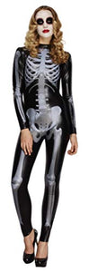 Fever Adult Women's Miss Whiplash Skeleton Costume, Printed Catsuit, Halloween, Size: S, 43838