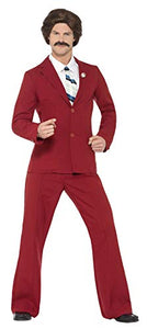 Smiffys Men's Anchorman Ron Burgundy Costume, Suit, Moustache, Mock Shirt & Tie, Anchorman, Size:L, COlour: Burgundy, 20501