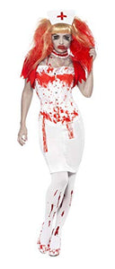 Smiffys Women's Blood Drip Nurse Costume, Skirt, Corset, Bolero Jacket, Choker and Headpiece, Size: L, Color: White, 21952