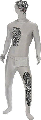 Smiffys Adult Unisex Robotic Second Skin Costume, Mask, Concealed Fly, Under Chin Opening and Bum Bag, Legends of Evil, Halloween, Size L, 38876