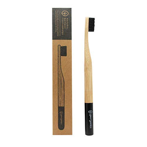 Georganics Beech Toothbrush - Natural Eco- Friendly Toothbrush with Soft Bristles - Biodegradable Handle with Charcoal Bristles - Single Toothbrush (Adult Charcoal Soft Bristles)