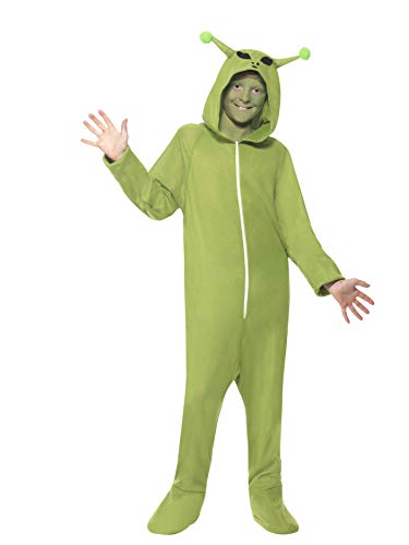 Smiffys Children's All in One Alien Costume, Jumpsuit with Hood, Colour: Green, Size: M, 55014