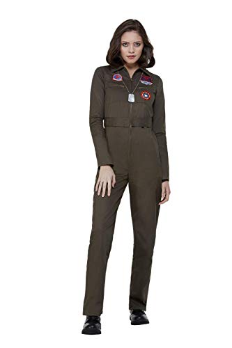 Smiffys 50935L Officially Licensed Top Gun Ladies Costume, Women, Khaki, L - UK Size 16-18