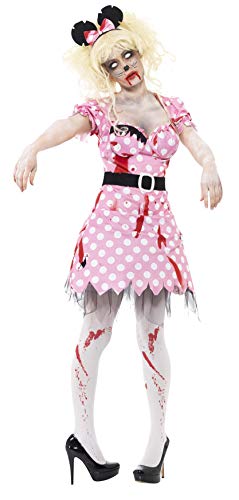 Smiffys Women's Zombie Mouse Costume, Dress, Belt & Headband, Size: S, Colour: Pink, 41027