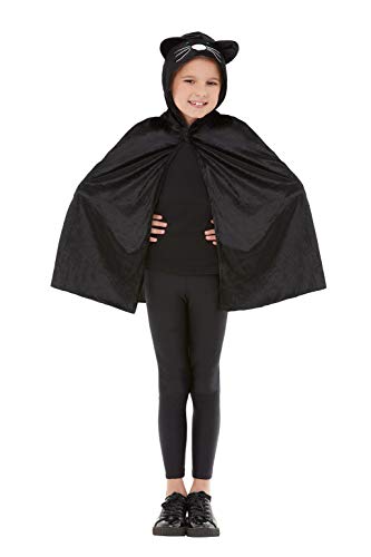 Smiffys 52076 Cat Hooded Cape, Girls, Black, One Size