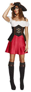 Fever Adult Women's Pirate Wench Costume, Dress, Attached Underskirt, Hat and Bootcovers, Pirates, Size Small UK 8-10 , 43482