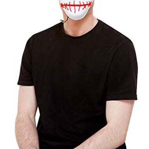 Smiffys 52362 Stitch Face Mask, Neon Red Light Up, Unisex Adult, White, One Size
