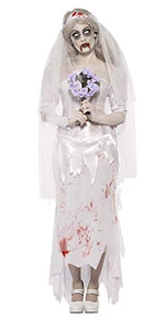 Smiffy's Women's 23295 Costumes Till Death Do Us Part Zombie Bride Costume, Dress, Veil and Bouquet, Zombie Alley, White (Blanc), Small