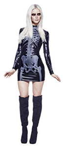 Fever Adult Women's Miss Whiplash Skeleton Costume, Printed Dress, Halloween, Size: M, 43837